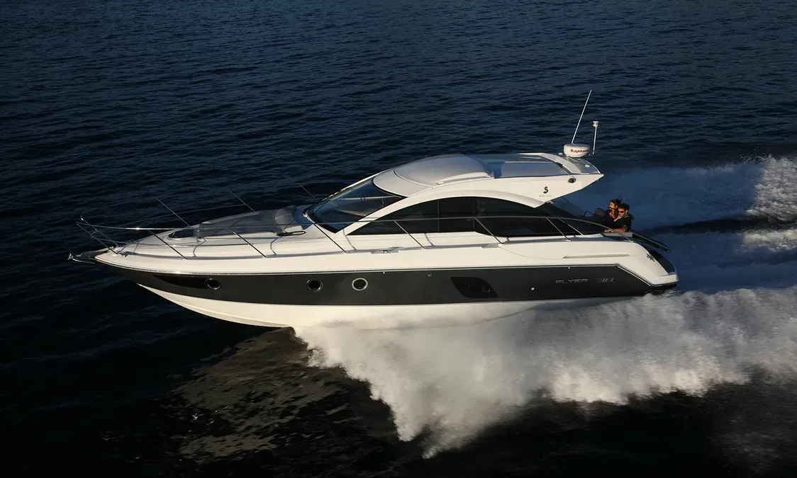 Exterior view of Monifa, a Beneteau Gran Turismo 38 motor yacht at Općina Sukošan, Croatia