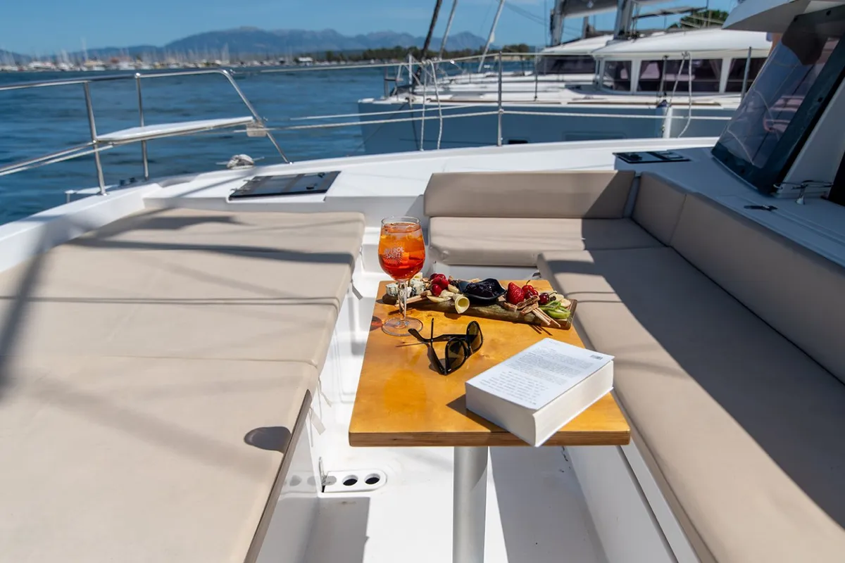 Deck of Princess, a Bali 4.1 catamaran at Lefkada, Greece