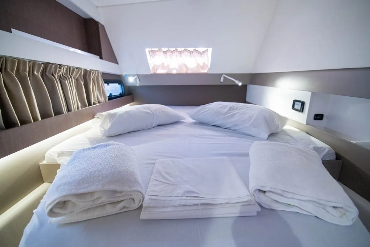 Cabin on Princess, a Bali 4.1 catamaran at Lefkada, Greece