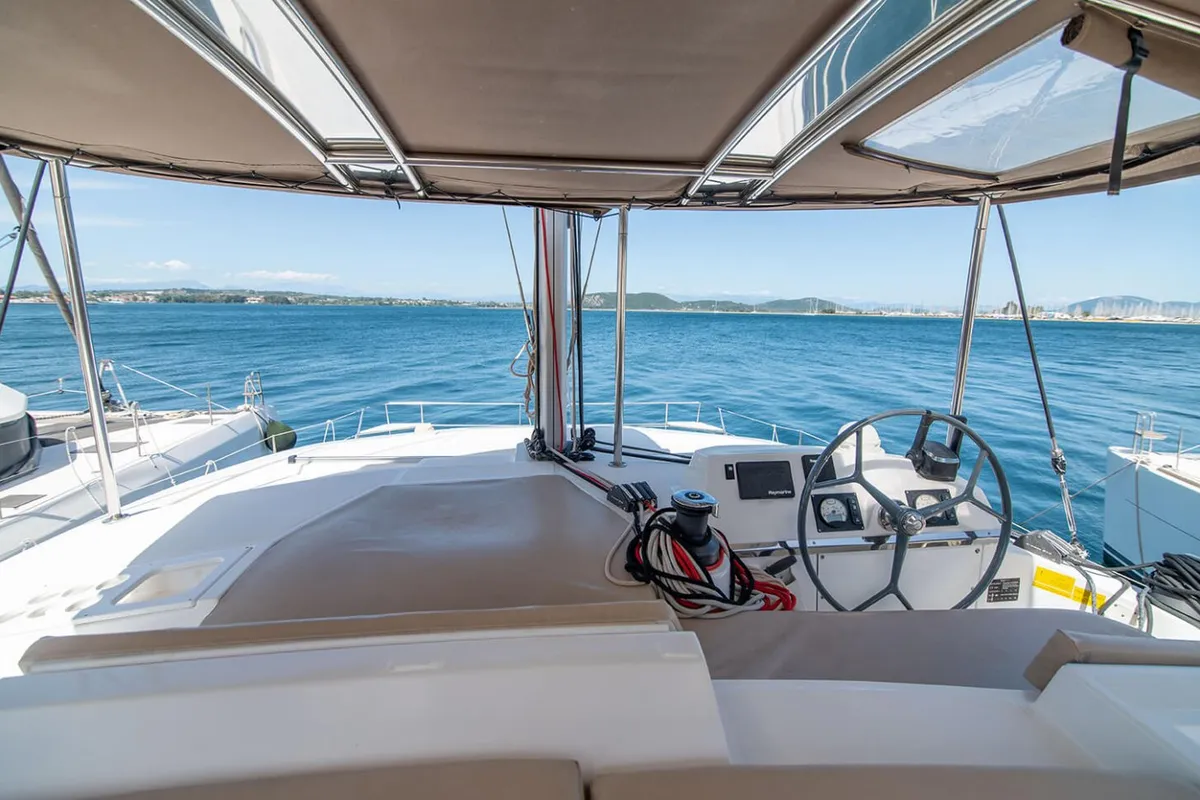 Deck of Princess, a Bali 4.1 catamaran at Lefkada, Greece