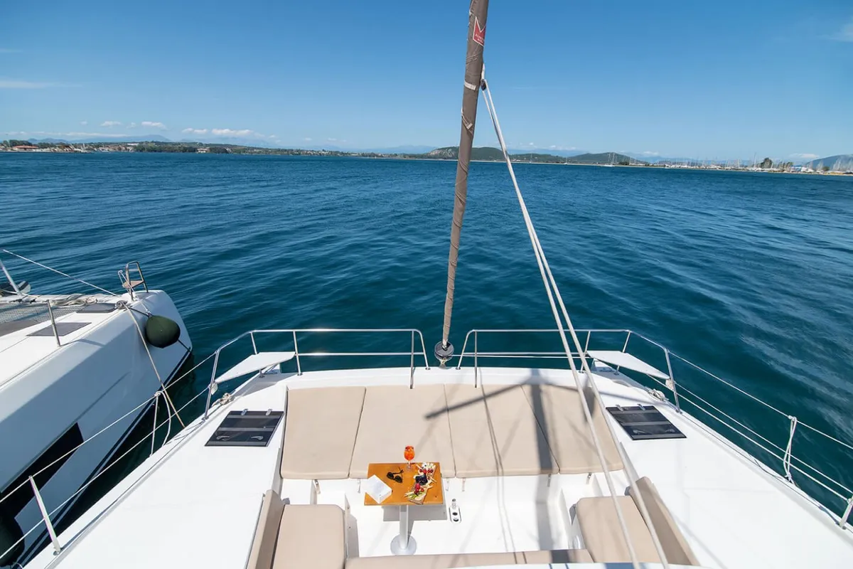 Deck of Princess, a Bali 4.1 catamaran at Lefkada, Greece