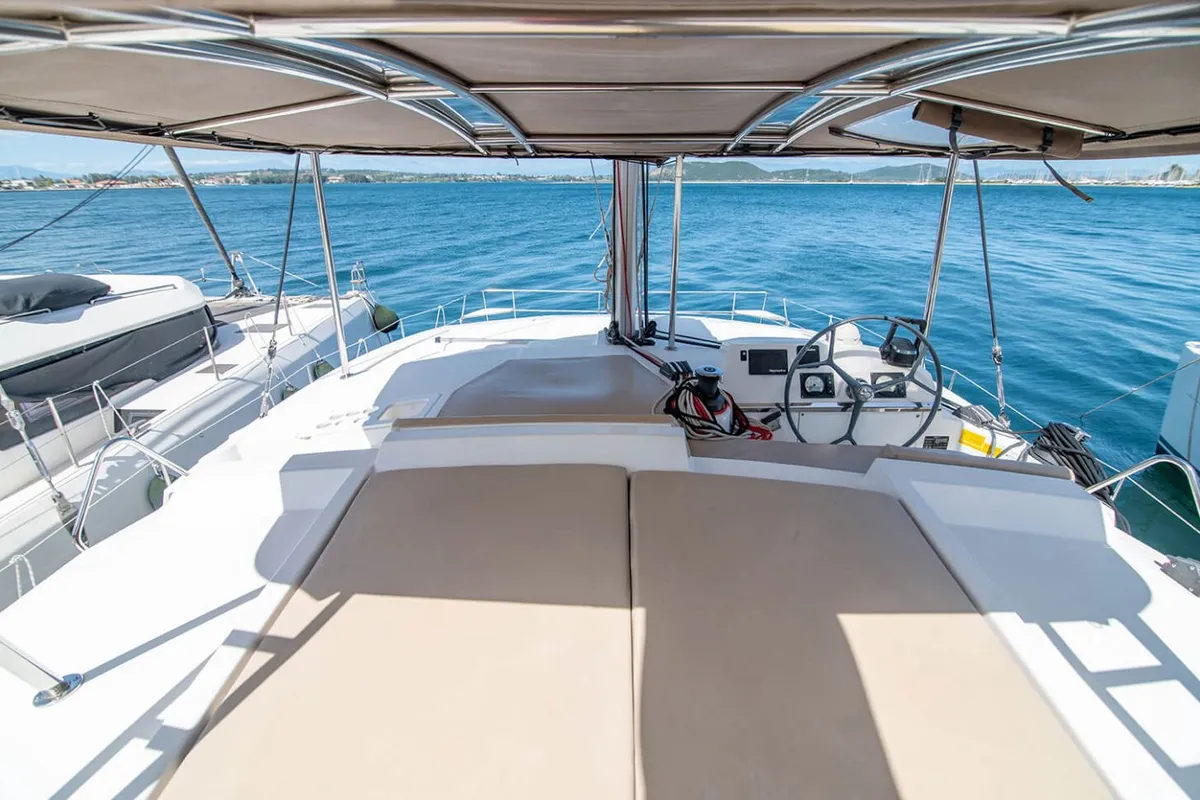 Deck of Princess, a Bali 4.1 catamaran at Lefkada, Greece