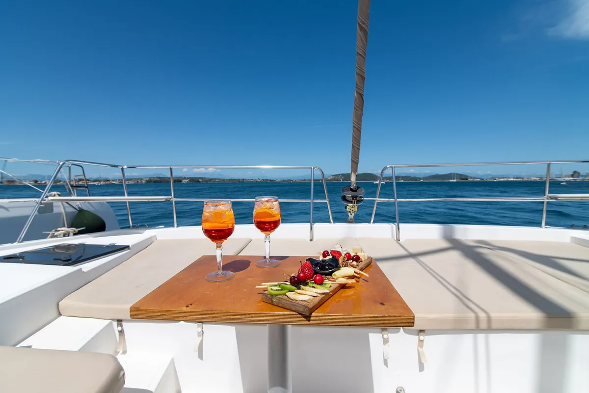 Deck of Princess, a Bali 4.1 catamaran at Lefkada, Greece