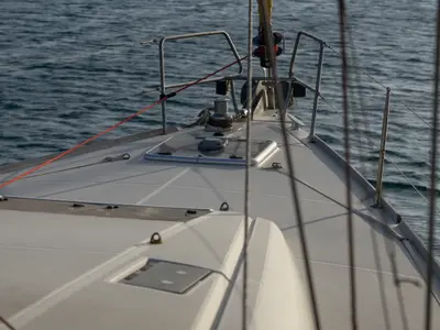 Deck of Leia, a Jeanneau Sun Odyssey 519 sailboat at San Miguel de Abona, Spain