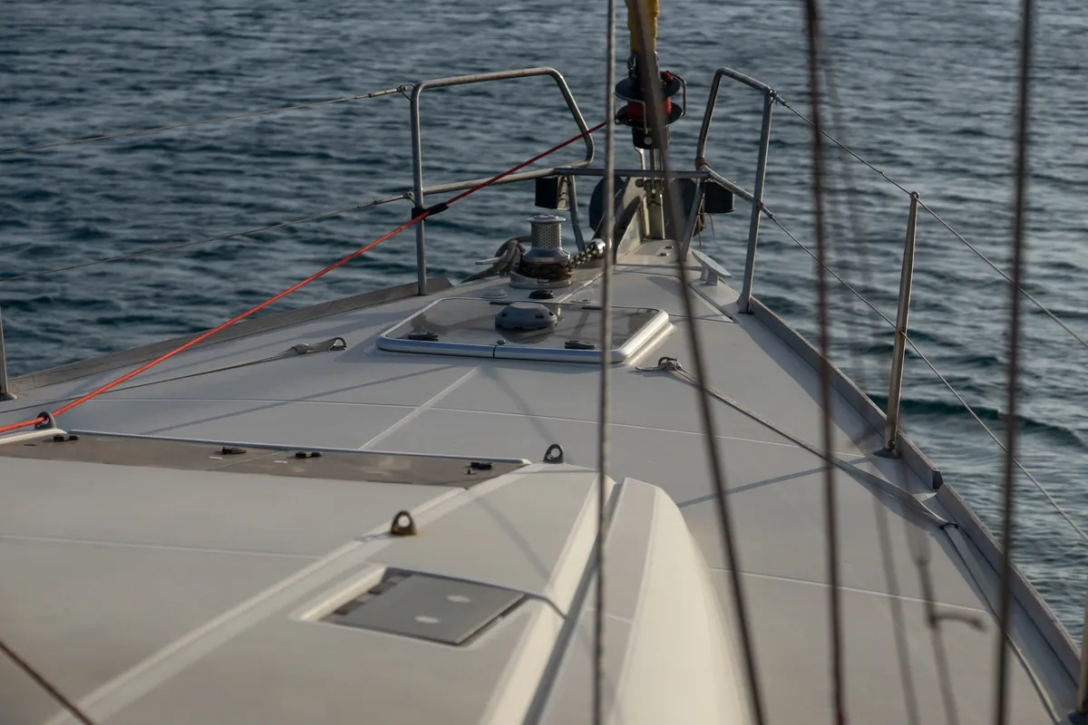Deck of Leia, a Jeanneau Sun Odyssey 519 sailboat at San Miguel de Abona, Spain