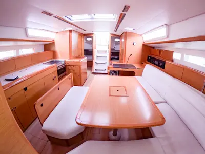 Salon of Leia, a Jeanneau Sun Odyssey 519 sailboat at San Miguel de Abona, Spain