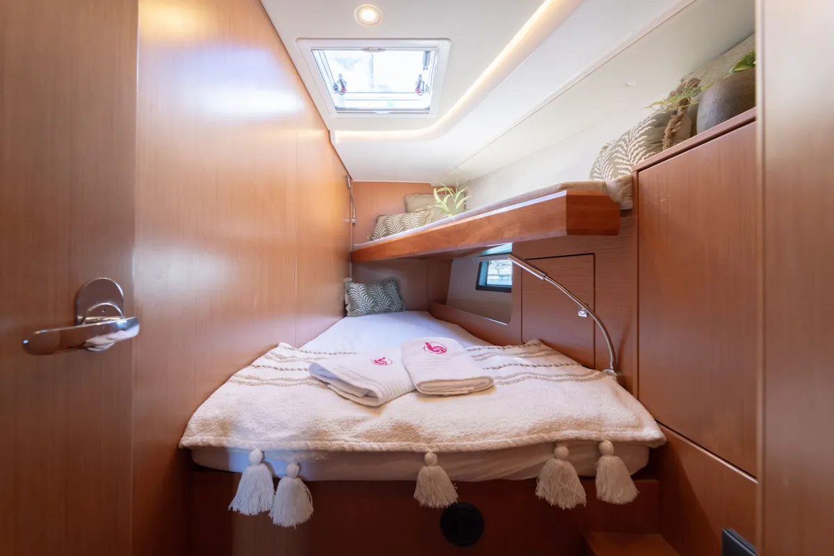 Cabin on Calypso, a Bavaria C45 sailboat at Pirovac, Croatia
