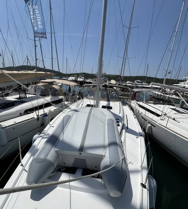 Deck of Calypso, a Bavaria C45 sailboat at Pirovac, Croatia
