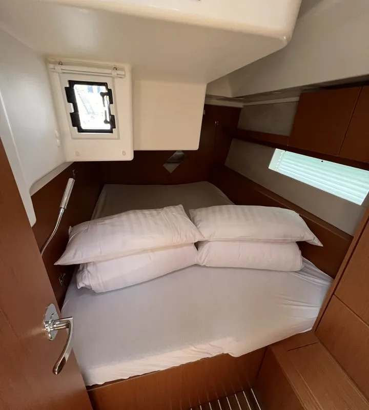 Cabin on Calypso, a Bavaria C45 sailboat at Pirovac, Croatia