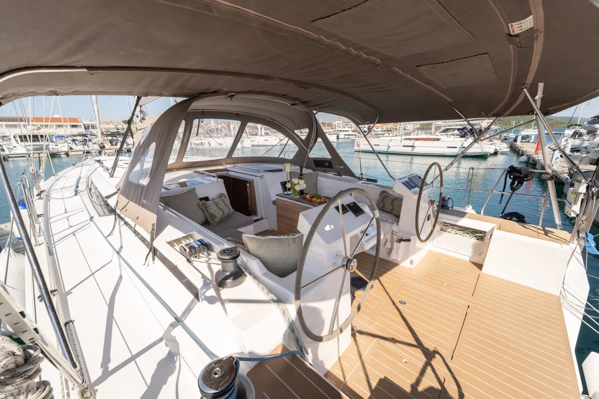 Cockpit of Calypso, a Bavaria C45 sailboat at Pirovac, Croatia