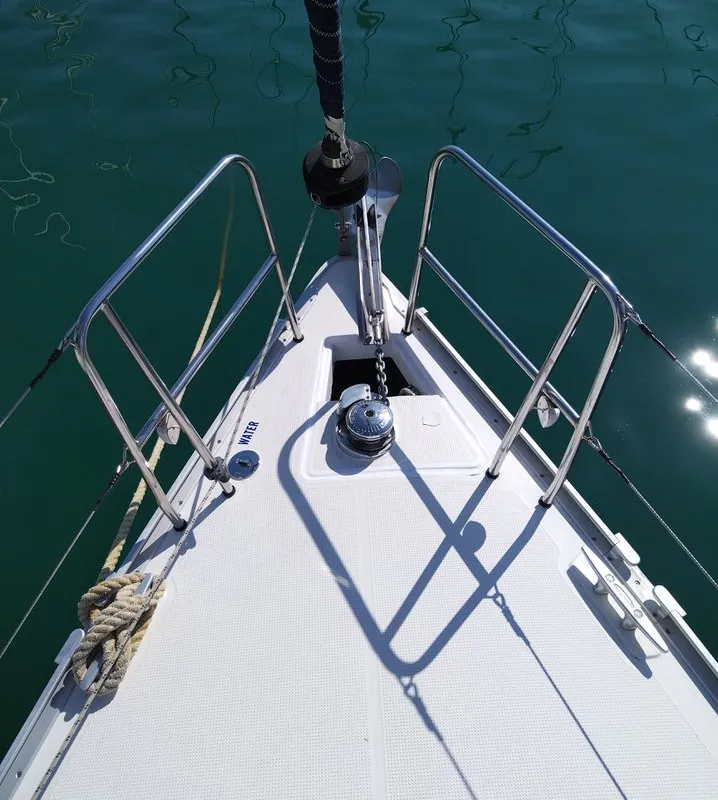 Deck of Sea Hope, a Bavaria Cruiser 37 sailboat at Kontokali, Greece