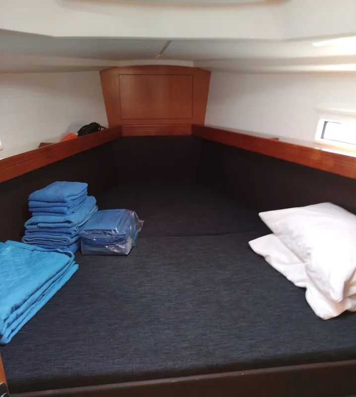 Cabin on Sea Hope, a Bavaria Cruiser 37 sailboat at Kontokali, Greece
