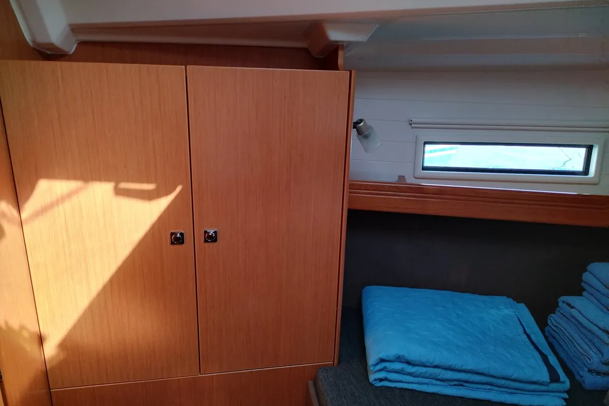 Cabin on Sea Hope, a Bavaria Cruiser 37 sailboat at Kontokali, Greece