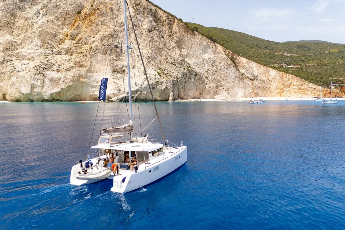 Exterior view of AQUADANCER, a Lagoon 400 S2 catamaran at Municipal Unit of Ellomenos, Greece