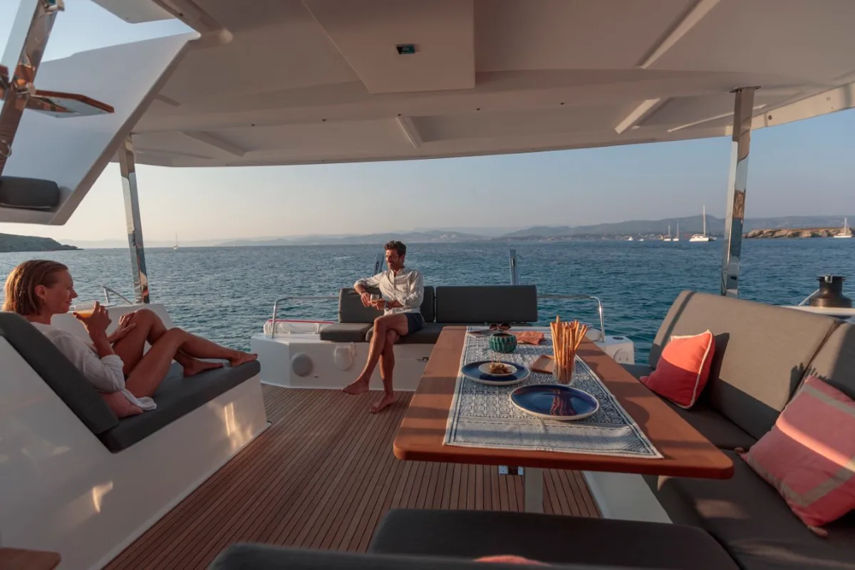 Deck of Memories, a Fountaine Pajot Isla 40 catamaran at Municipal Unit of Lefkada, Greece