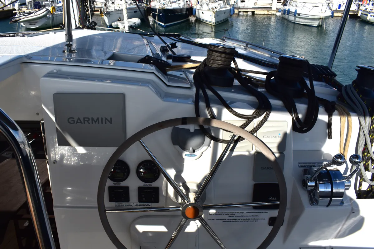Cockpit of Memories, a Fountaine Pajot Isla 40 catamaran at Municipal Unit of Lefkada, Greece