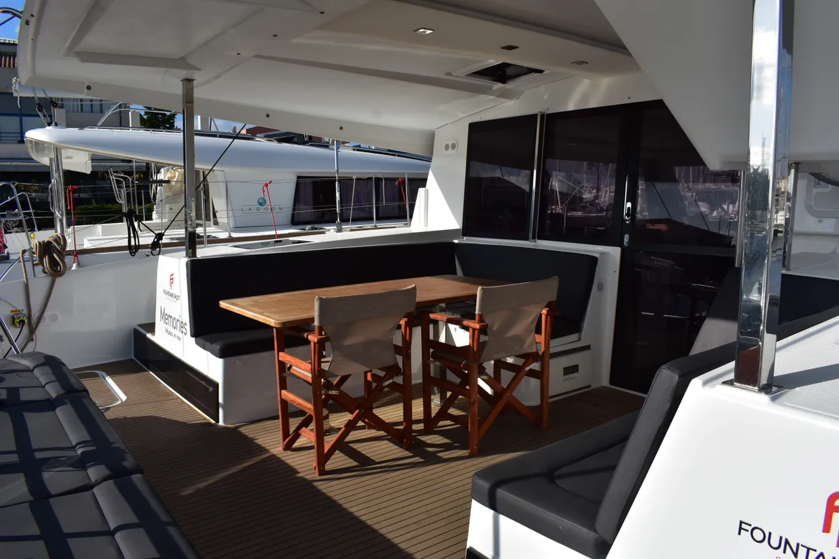 Deck of Memories, a Fountaine Pajot Isla 40 catamaran at Municipal Unit of Lefkada, Greece