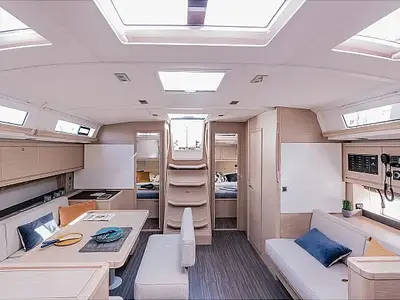 Salon of She, a Dufour 470 sailboat at Grad Trogir, Croatia