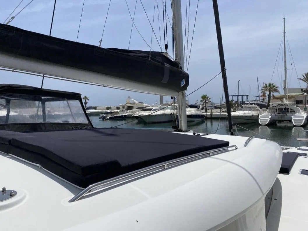 Deck of Esmeralda, a Lagoon 400 S2 catamaran at Santa Eulària des Riu, Spain