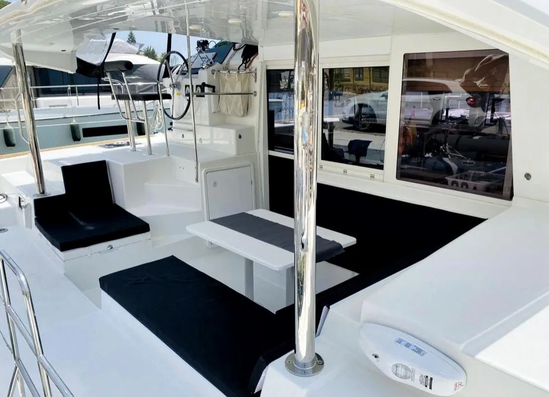 Deck of Esmeralda, a Lagoon 400 S2 catamaran at Santa Eulària des Riu, Spain
