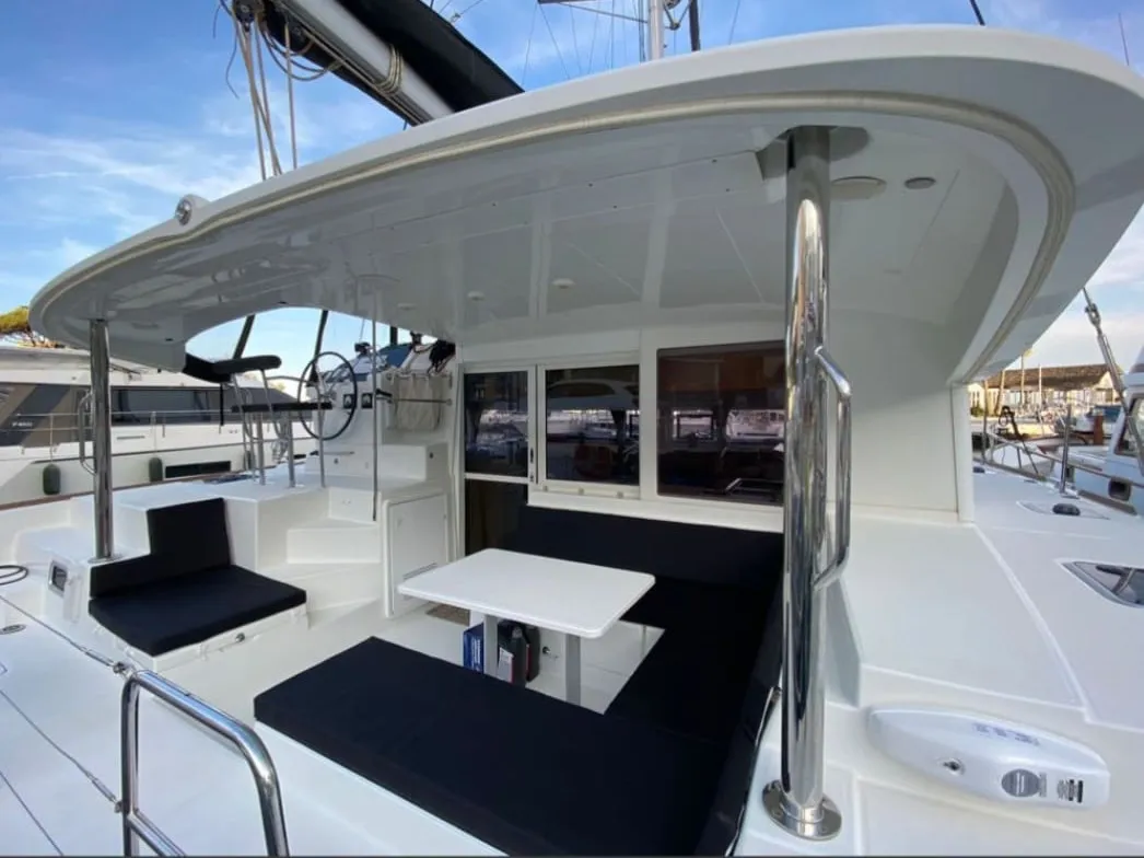Deck of Esmeralda, a Lagoon 400 S2 catamaran at Santa Eulària des Riu, Spain