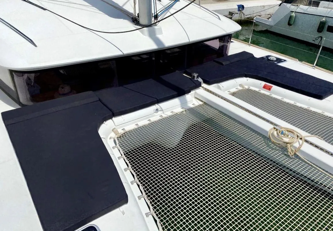 Deck of Esmeralda, a Lagoon 400 S2 catamaran at Santa Eulària des Riu, Spain