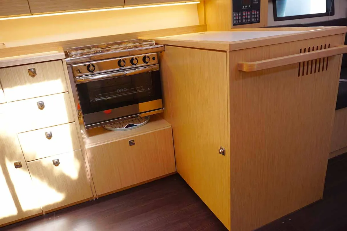 Galley of Elaia, a Bavaria C38 sailboat at Kontokali, Greece