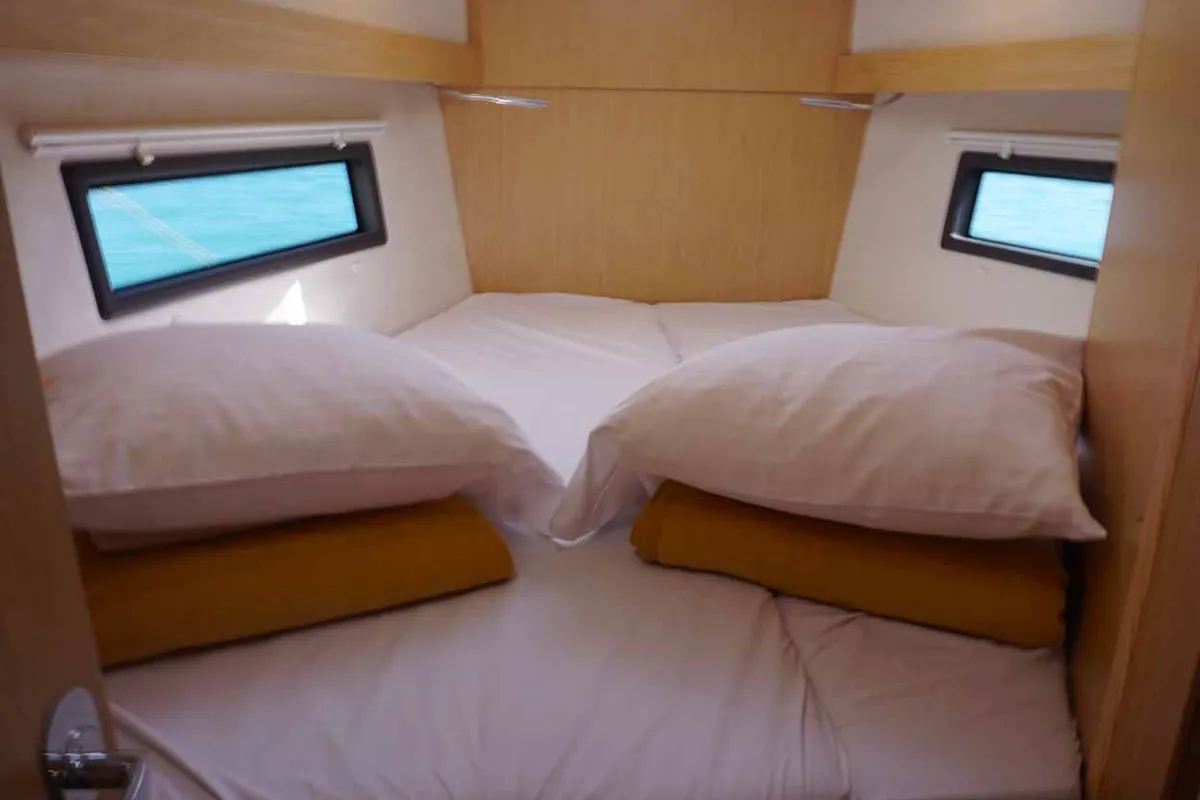 Cabin on Elaia, a Bavaria C38 sailboat at Kontokali, Greece