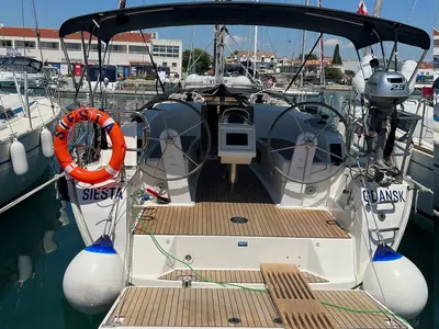 Cockpit of Siesta, a Bavaria Cruiser 34 sailboat at Pirovac, Croatia