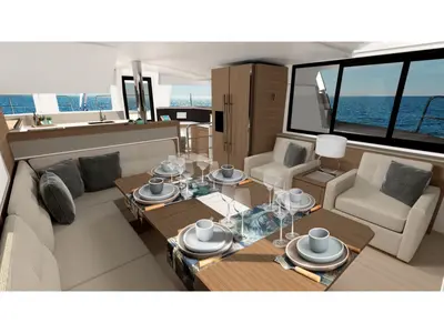 Salon of Sonhos, a Bali 4.4 catamaran at Port Elizabeth, Saint Vincent and the Grenadines