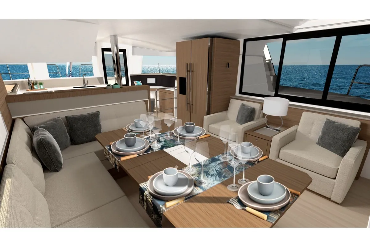 Salon of Sonhos, a Bali 4.4 catamaran at Port Elizabeth, Saint Vincent and the Grenadines