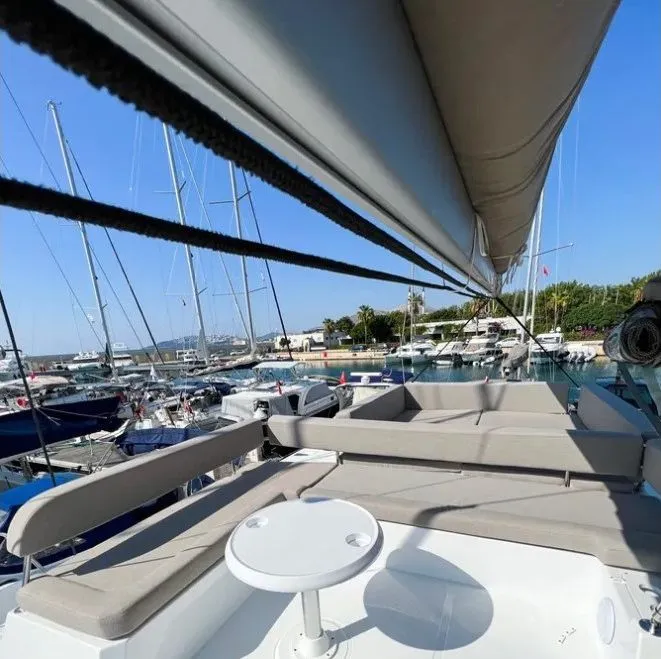 Deck of Sonhos, a Bali 4.4 catamaran at Port Elizabeth, Saint Vincent and the Grenadines