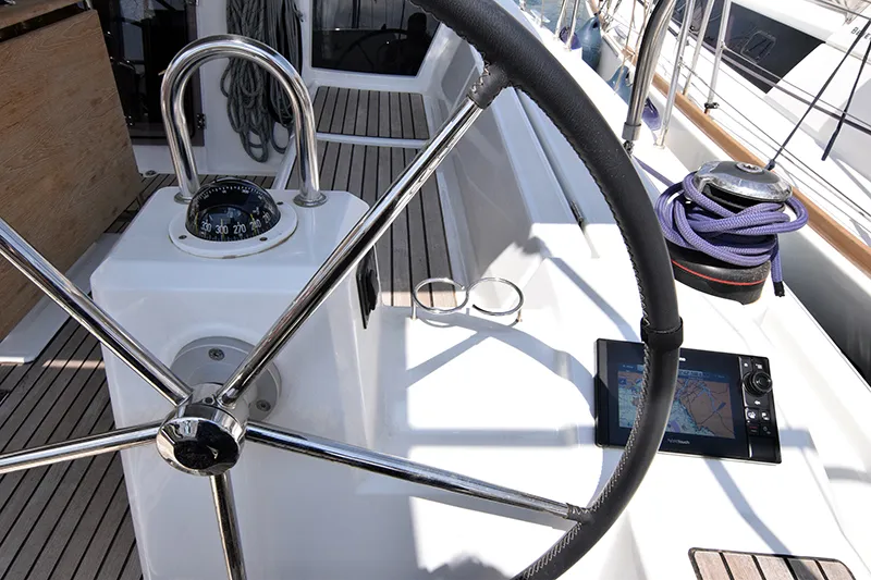 Cockpit of Norma, a Beneteau Oceanis 41.1 sailboat at Athens, Greece