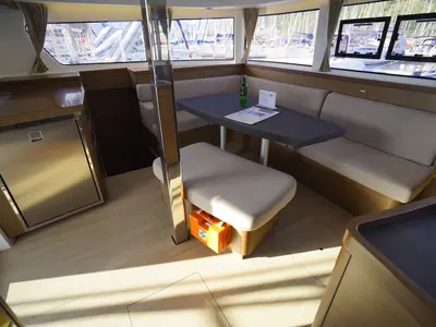 Salon of Little Dream, a Lagoon 42 catamaran at Marmaris, Turkey