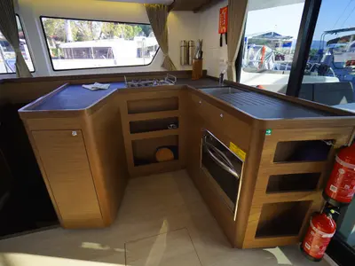 Galley of Little Dream, a Lagoon 42 catamaran at Marmaris, Turkey