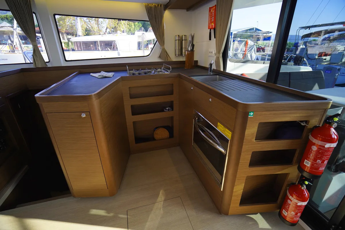 Galley of Little Dream, a Lagoon 42 catamaran at Marmaris, Turkey
