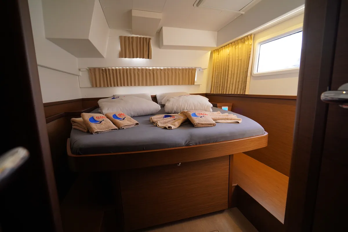 Cabin on Little Dream, a Lagoon 42 catamaran at Marmaris, Turkey