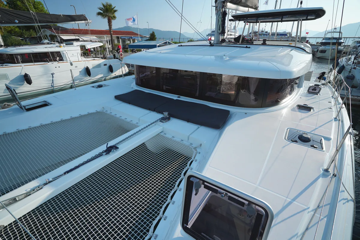 Deck of Little Dream, a Lagoon 42 catamaran at Marmaris, Turkey