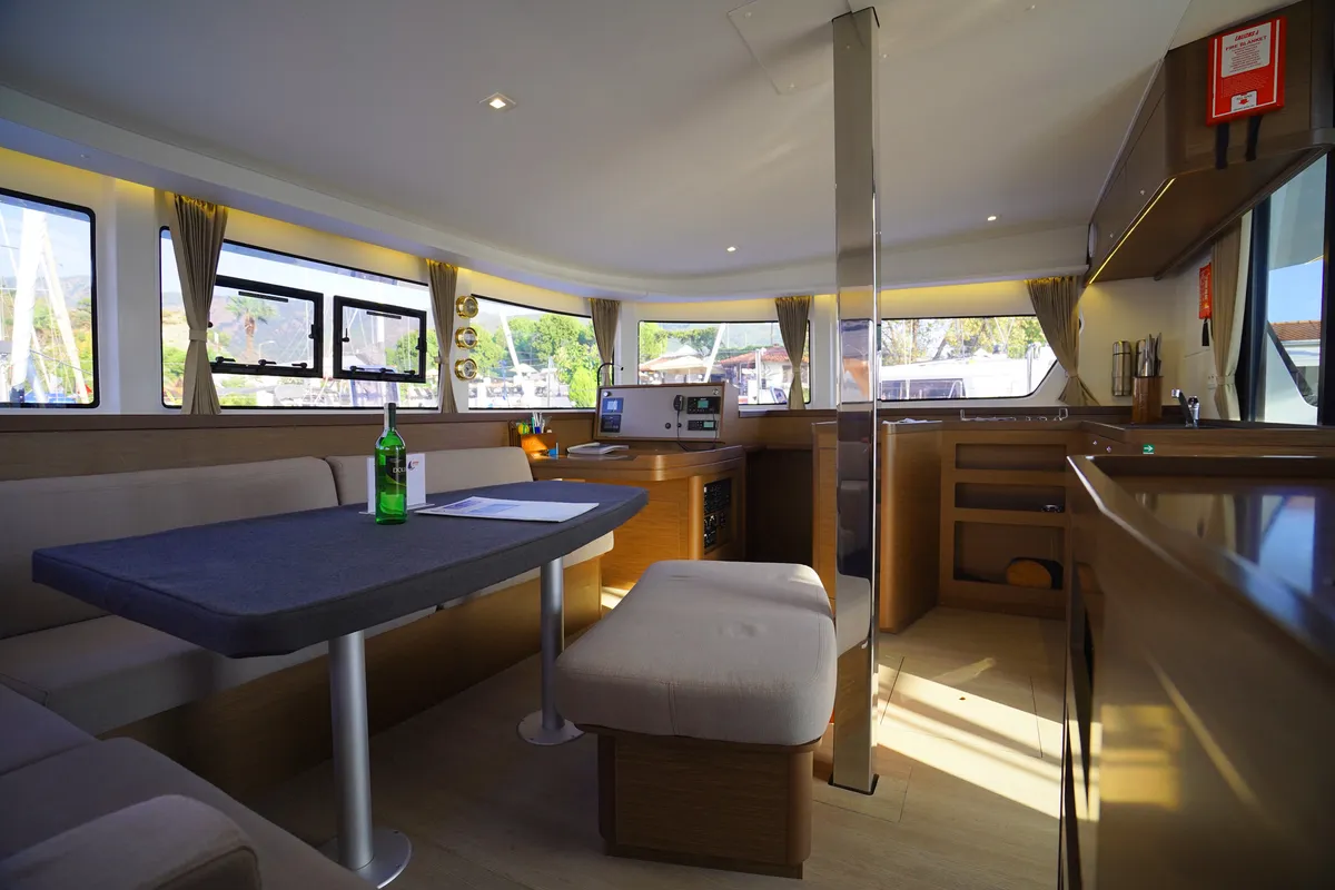 Salon of Little Dream, a Lagoon 42 catamaran at Marmaris, Turkey