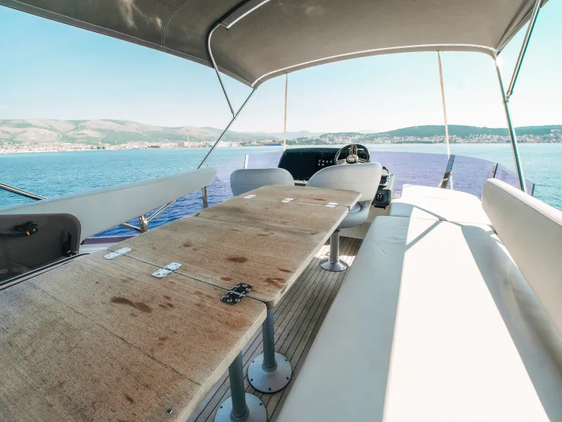 Deck of Borimir, a Bavaria R40 motorboat at Seget Donji, Croatia