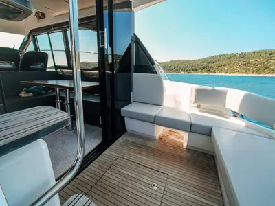 Deck of Borimir, a Bavaria R40 motorboat at Seget Donji, Croatia