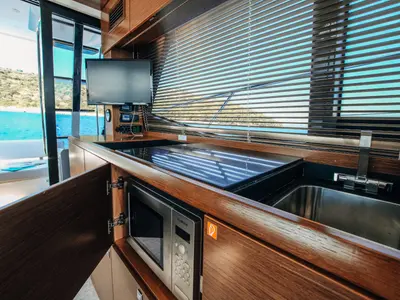 Galley of Borimir, a Bavaria R40 motorboat at Seget Donji, Croatia