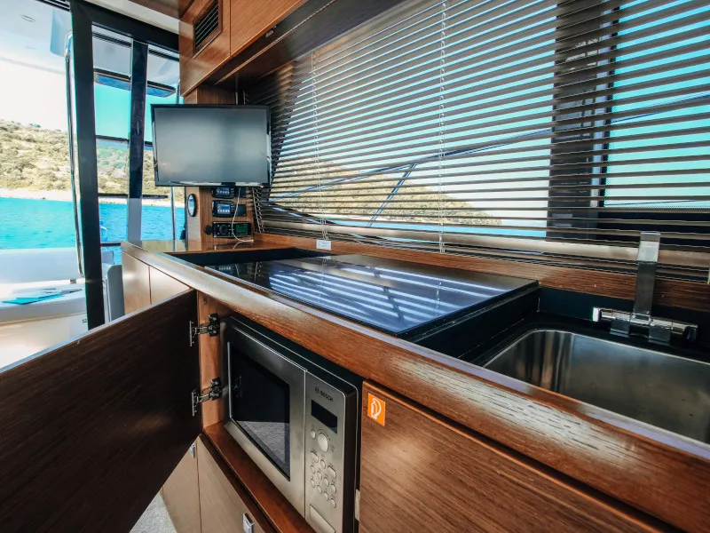 Galley of Borimir, a Bavaria R40 motorboat at Seget Donji, Croatia