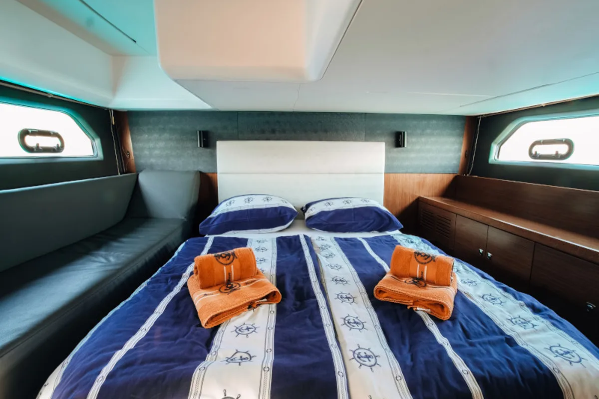 Cabin on Borimir, a Bavaria R40 motorboat at Seget Donji, Croatia