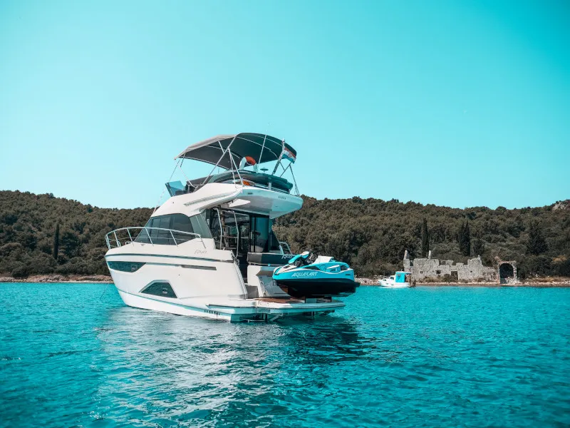 Exterior view of Borimir, a Bavaria R40 motorboat at Seget Donji, Croatia