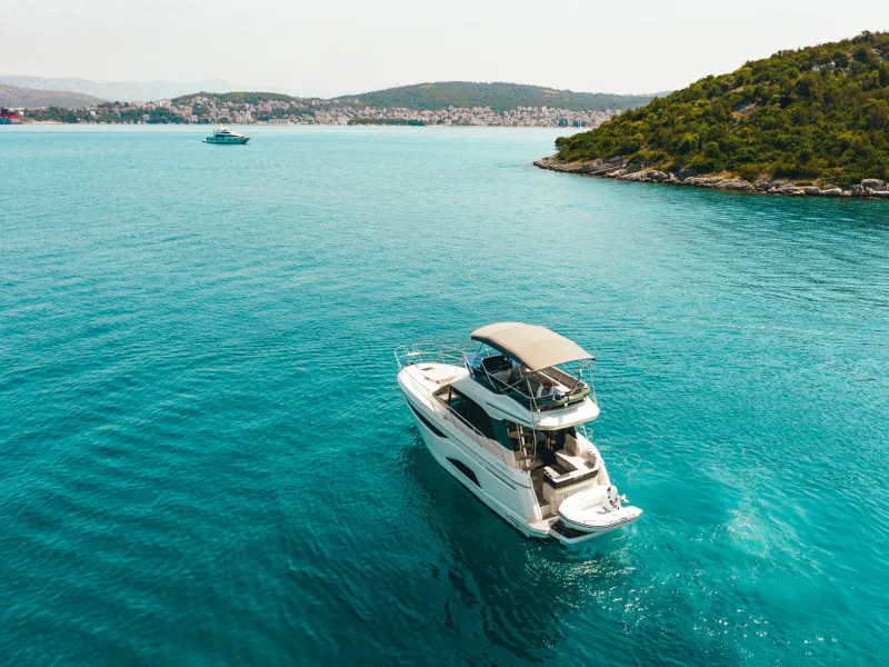Exterior view of Borimir, a Bavaria R40 motorboat at Seget Donji, Croatia