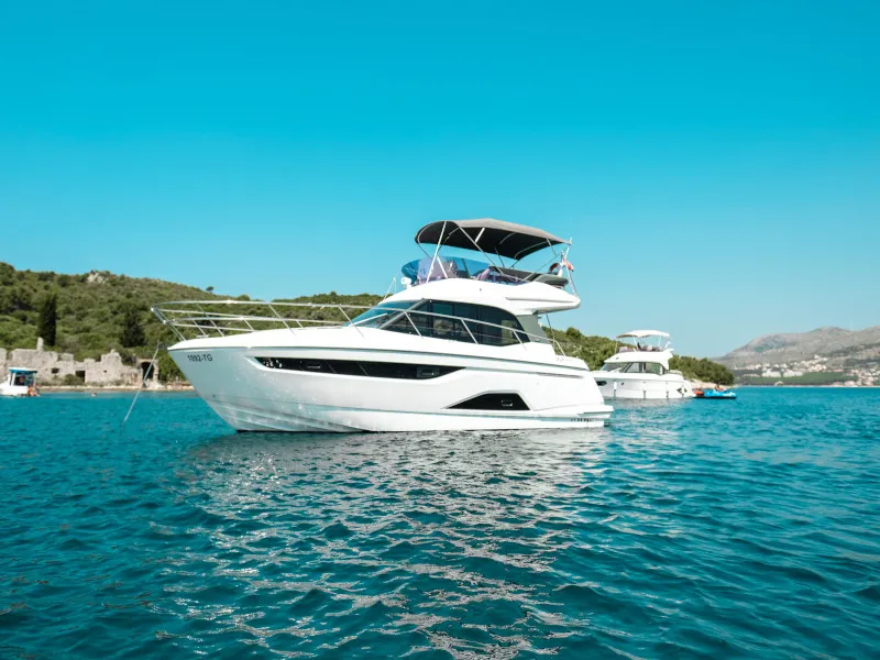 Exterior view of Borimir, a Bavaria R40 motorboat at Seget Donji, Croatia