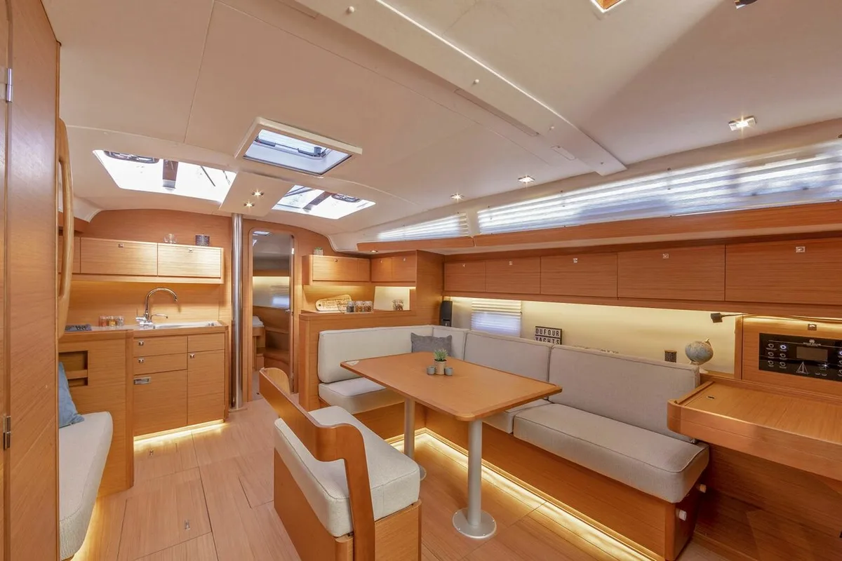 Salon of Nima Xi, a Dufour 430 sailboat at Municipal Unit of Lefkada, Greece