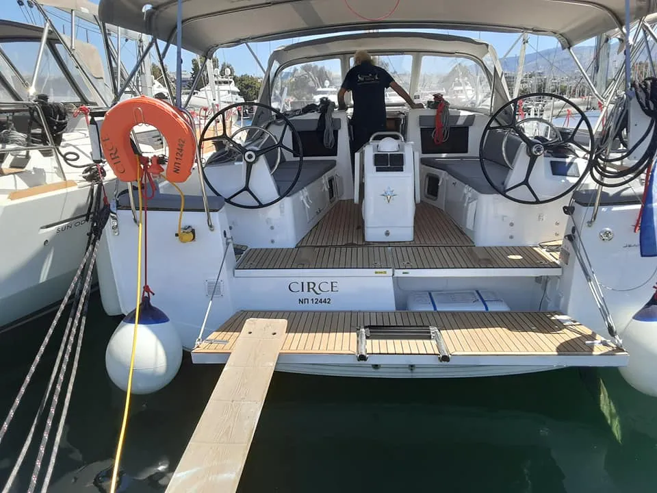 Cockpit of Circe, a Jeanneau Sun Odyssey 410 sailboat at Volos, Greece