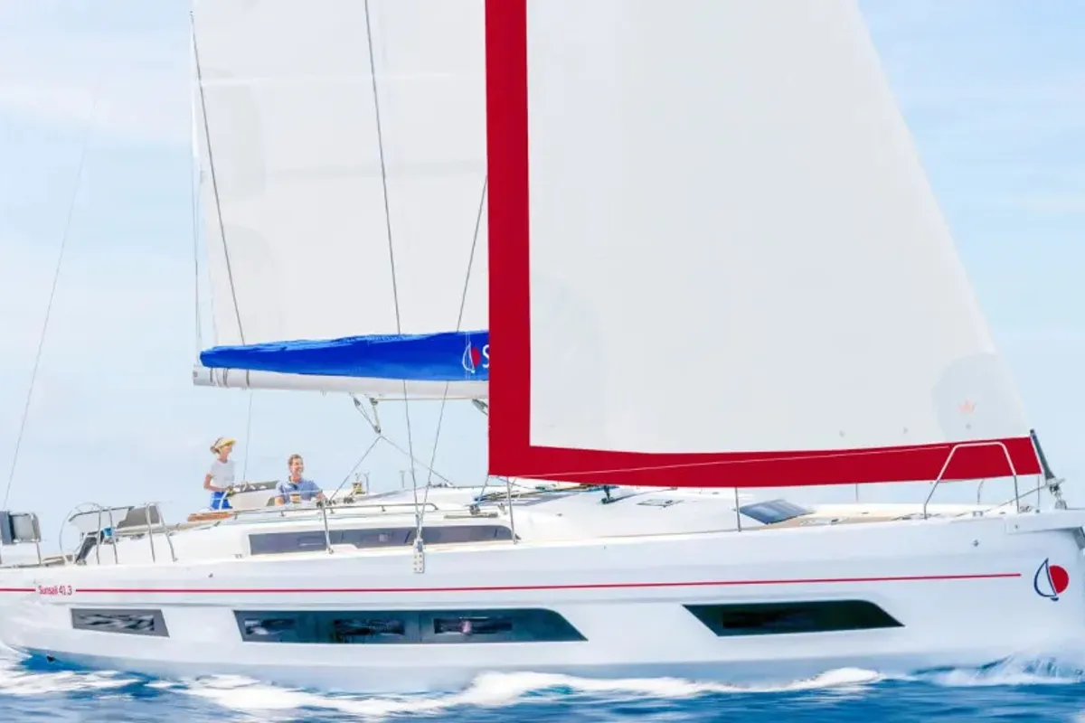 Exterior view of Dufour 41, a sailboat at Road Town, British Virgin Islands